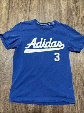 adidas Royal Blue Tee with White Script and Number